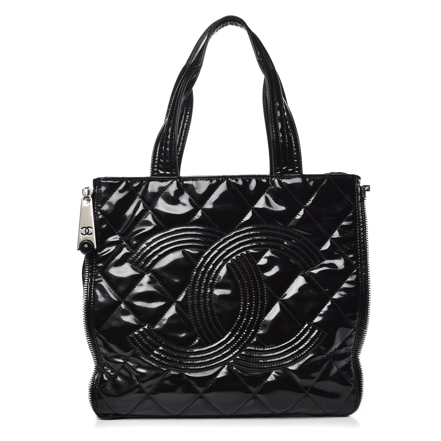 Vinyl Quilted CC Small Expandable Tote Black