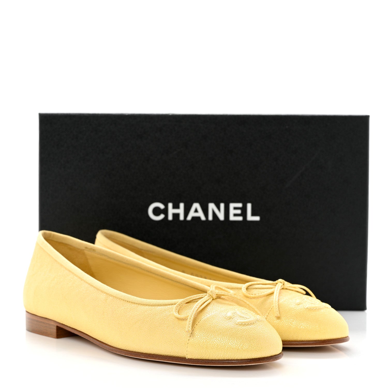 Chanel Iridescent Caviar CC Cap Toe Ballerina Flats 36.5 Yellow 9 of 9