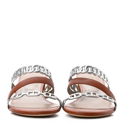 Hermes Nappa Ajaccio Sandals 39 Cognac Gris Argente 2 of 8