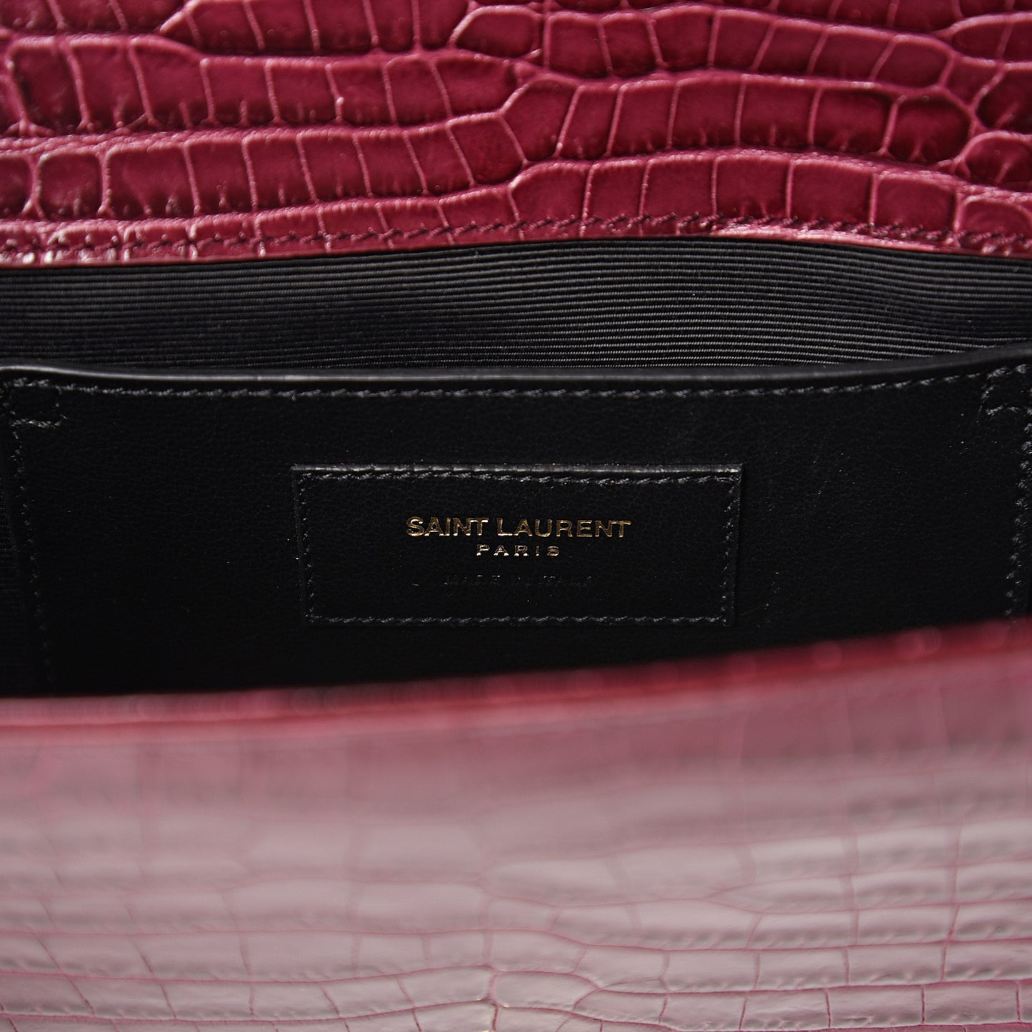 Calfskin Crocodile Embossed Classic Kate Monogram Clutch Burgundy