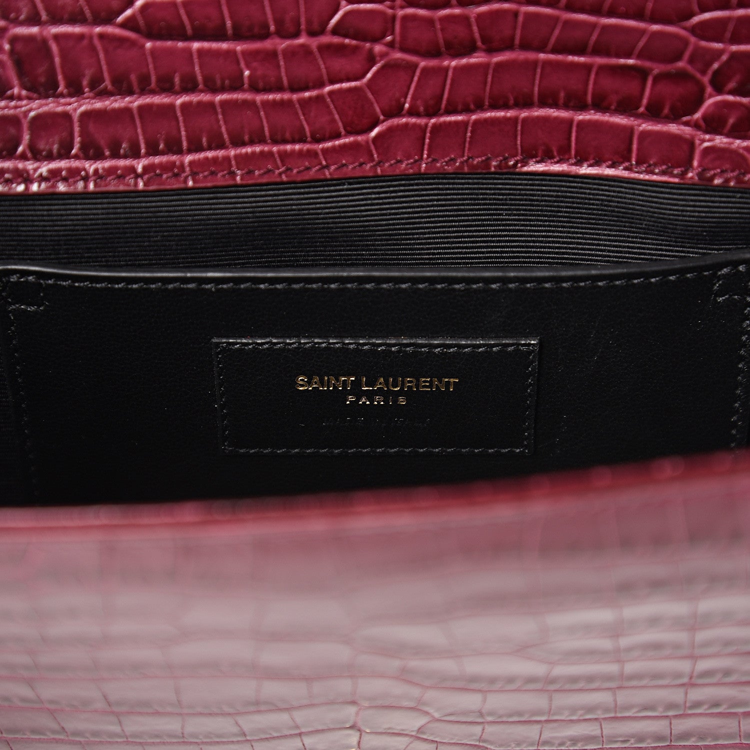 Saint Laurent Calfskin Crocodile Embossed Classic Kate Monogram Clutch Burgundy 6 of 7