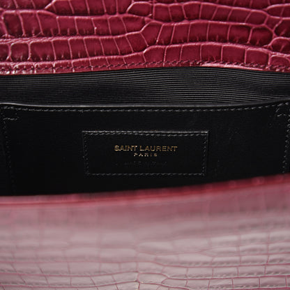 Saint Laurent Calfskin Crocodile Embossed Classic Kate Monogram Clutch Burgundy 6 of 7