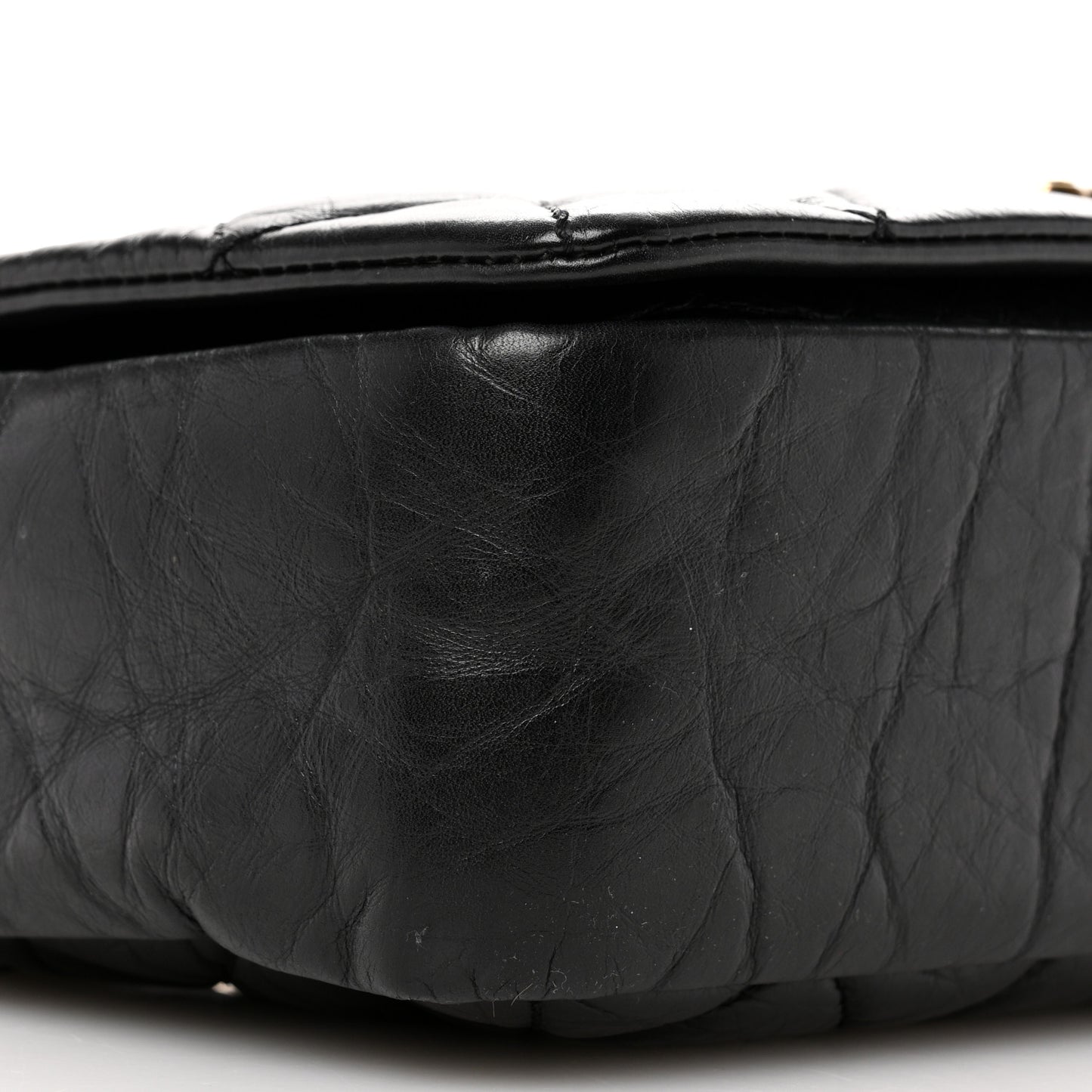 Aged Calfskin Quilted Small Pondichery Flap Black