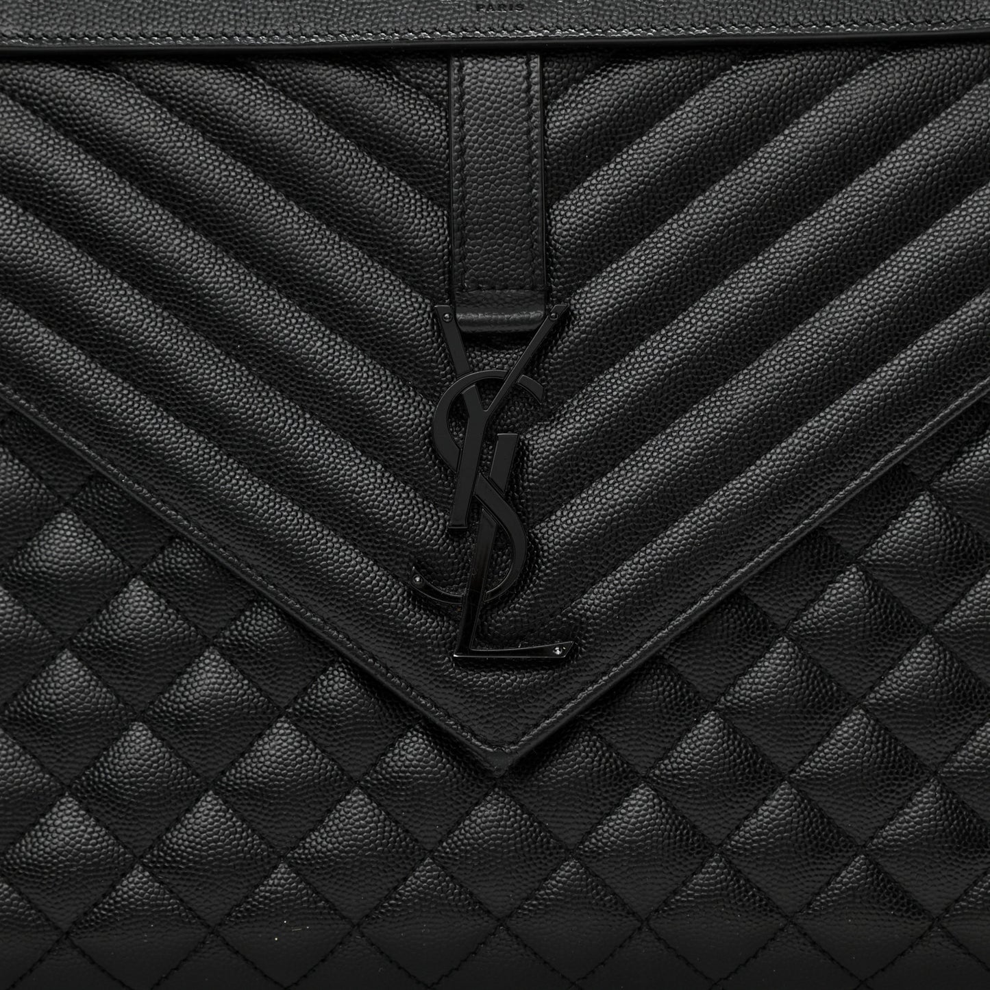 Grain De Poudre Textured Mixed Matelasse Large Triquilt Monogram Monochrome Satchel Black