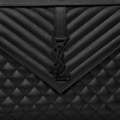 Saint Laurent Grain De Poudre Textured Mixed Matelasse Large Triquilt Monogram Monochrome Satchel Black 9 of 15