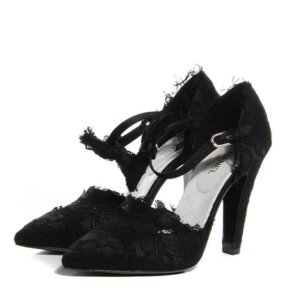 Chanel Lace Ankle Strap Pumps Black 37 3 of 6