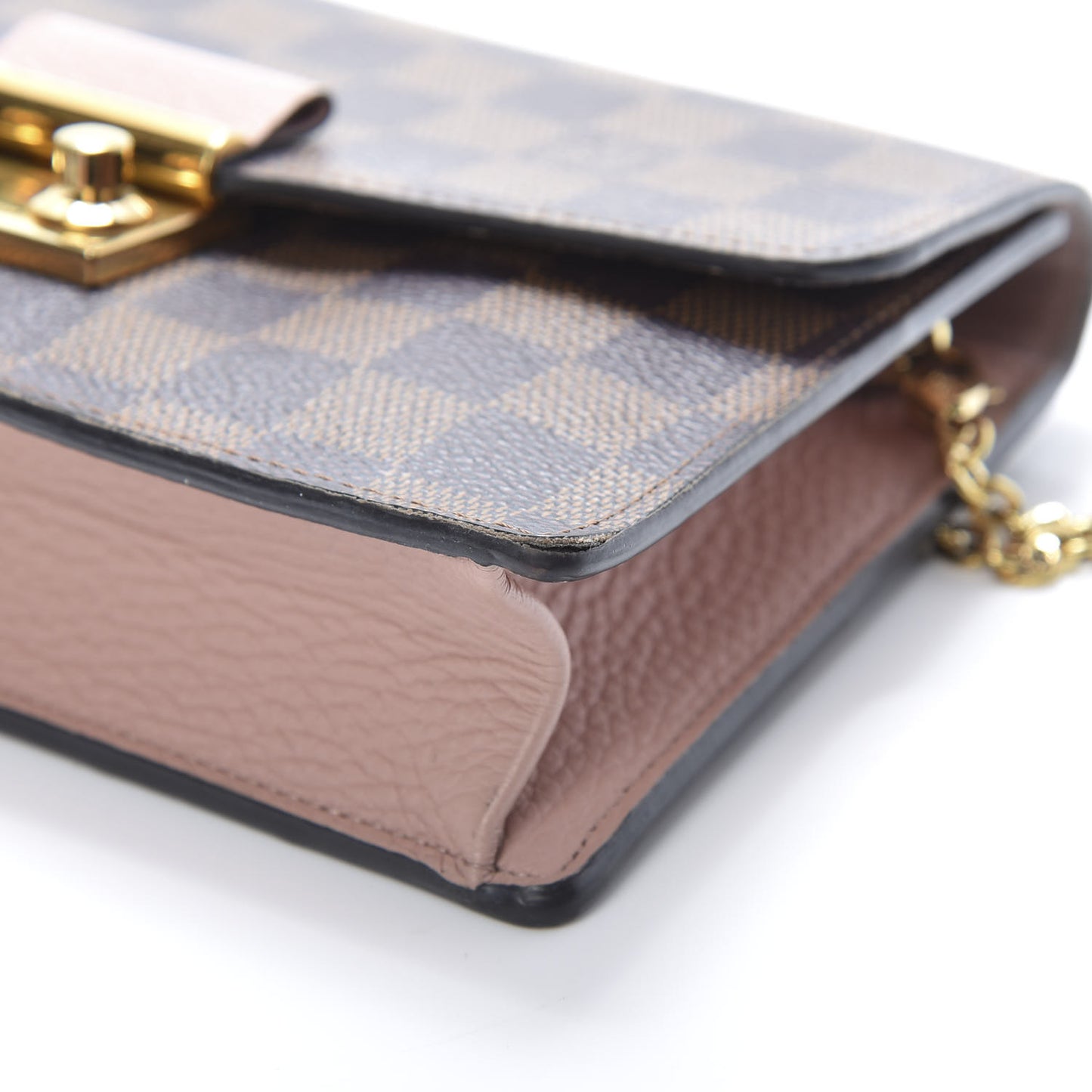 Damier Ebene Croisette Chain Wallet Magnolia