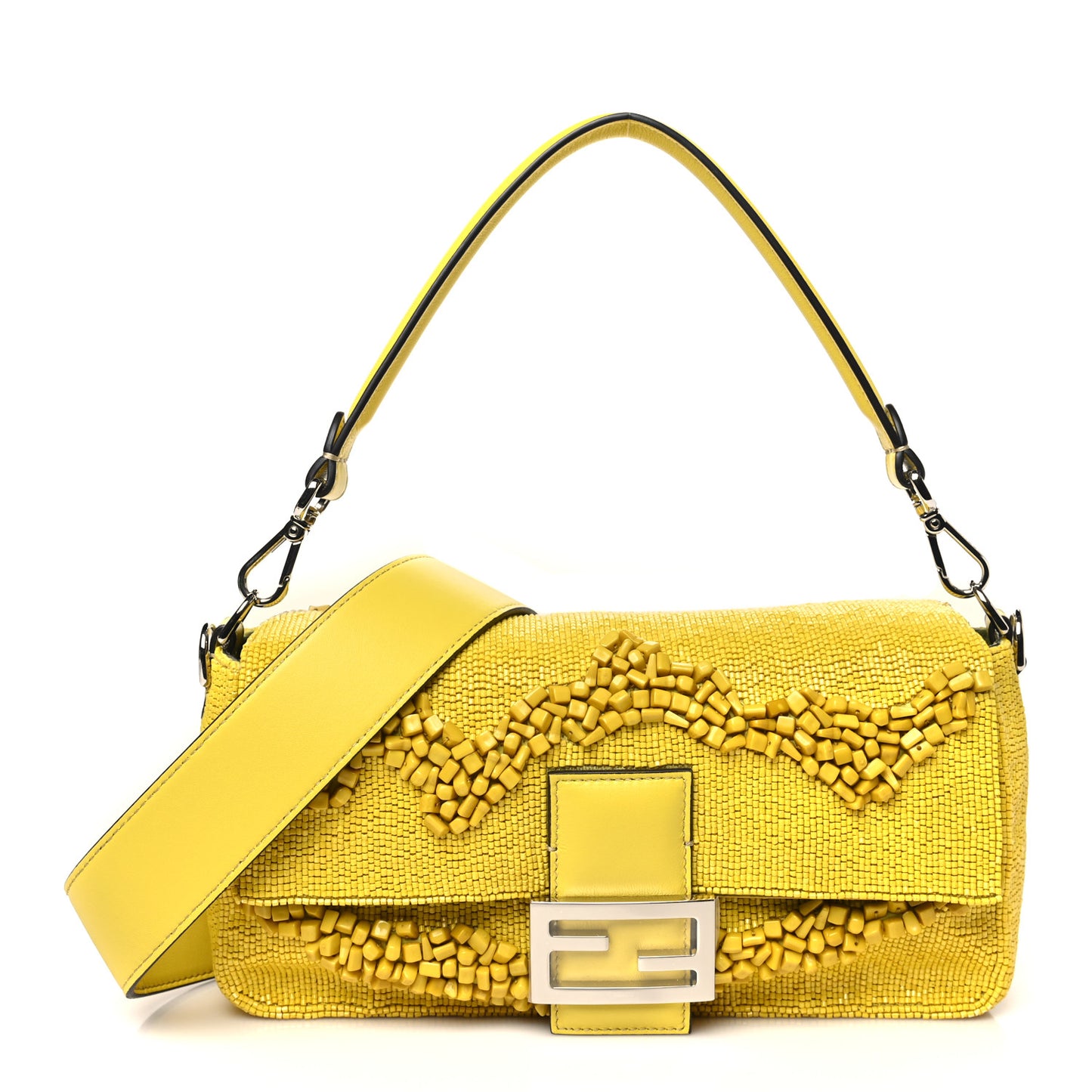 Rolling Stone Vitello Seta Bead Embroidered Re-Edition Baguette Giallo