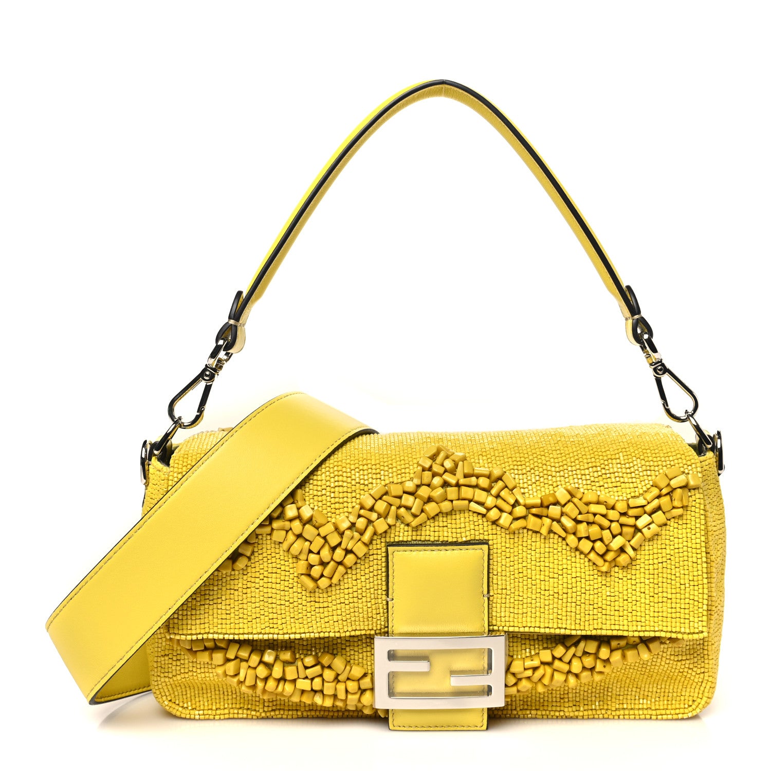 Fendi Rolling Stone Vitello Seta Bead Embroidered Re-Edition Baguette Giallo 1 of 10