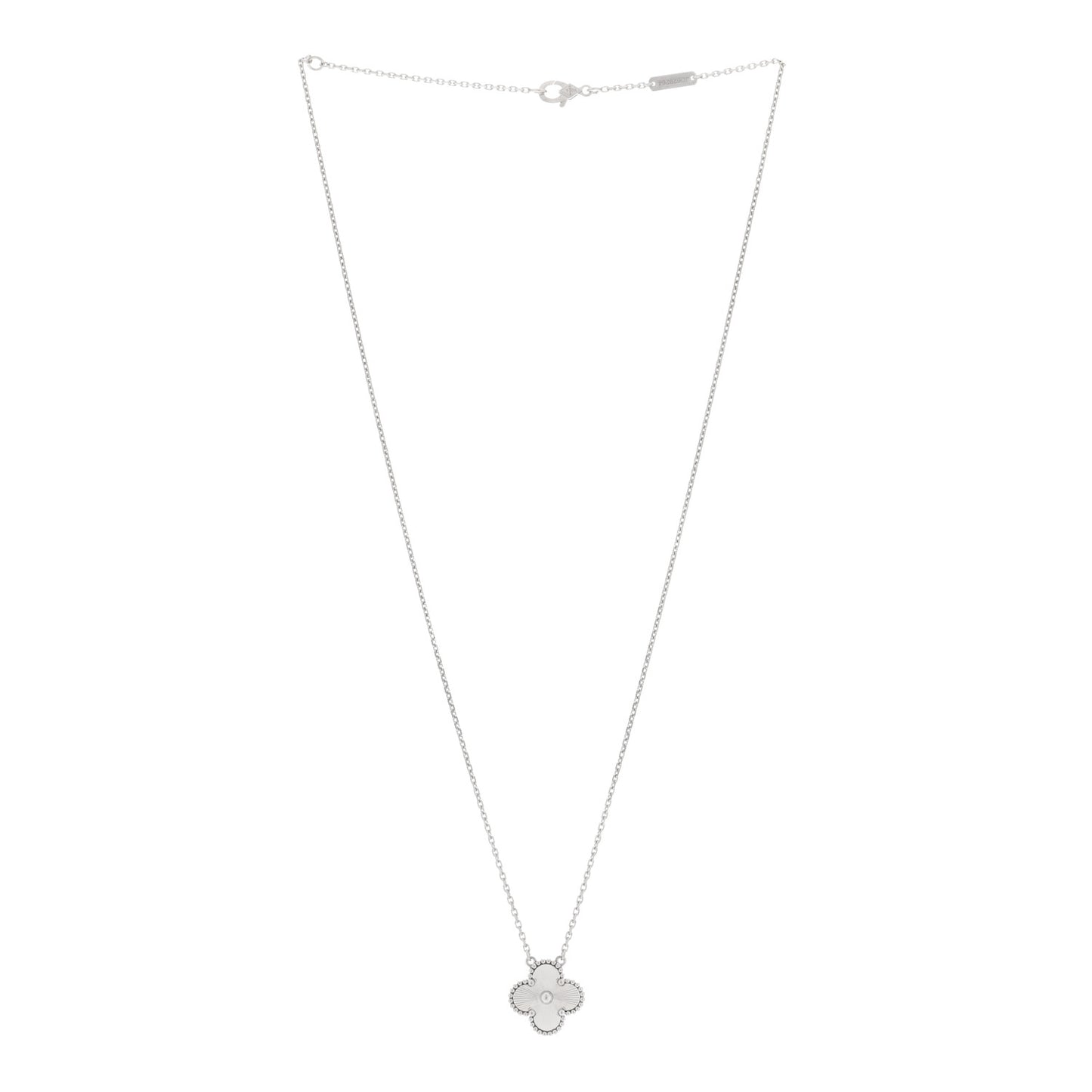 18K White Gold Guilloche Vintage Alhambra Pendant Necklace