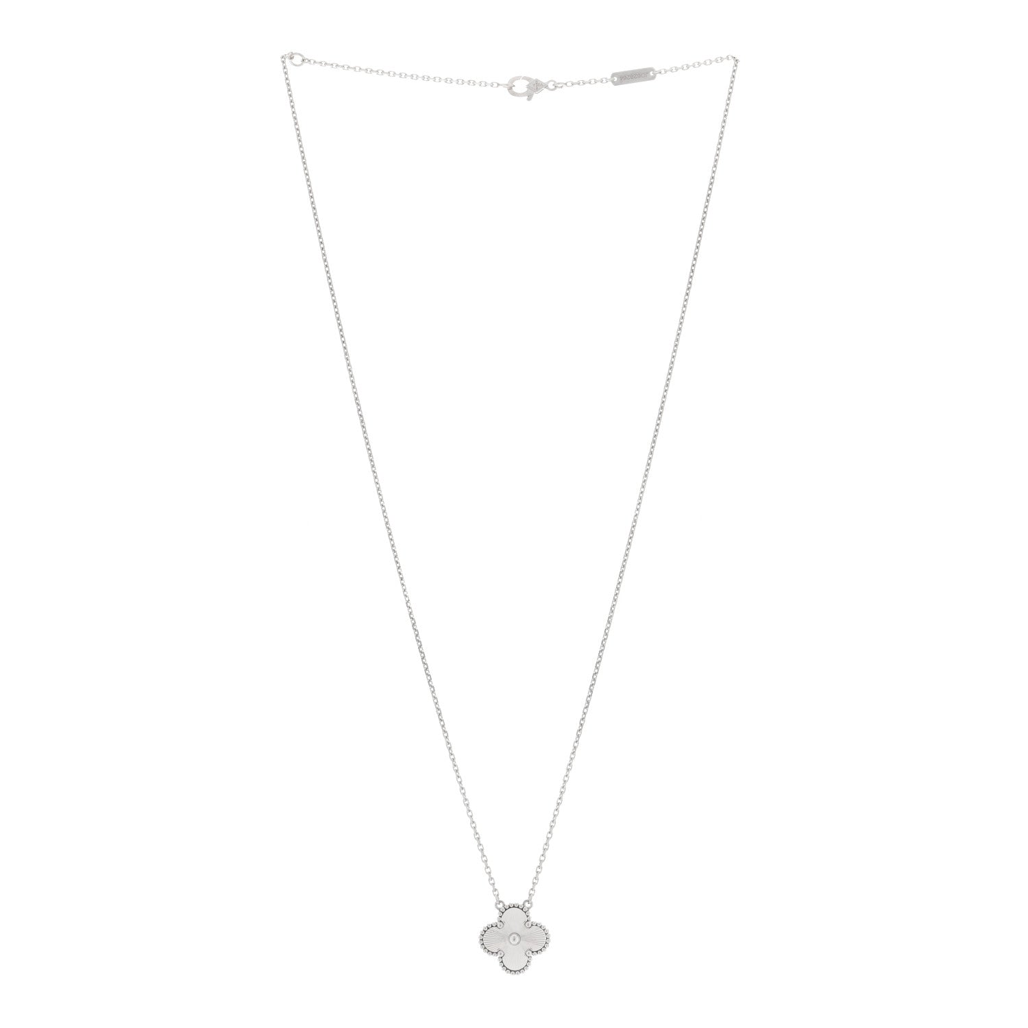 Van Cleef & Arpels 18K White Gold Guilloche Vintage Alhambra Pendant Necklace 2 of 5
