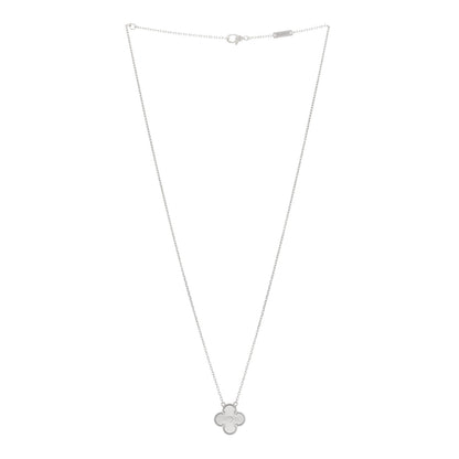 Van Cleef & Arpels 18K White Gold Guilloche Vintage Alhambra Pendant Necklace 2 of 5