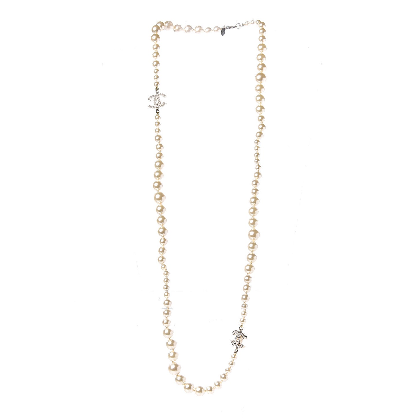 Graduated Pearl CC Long Necklace Light Gold