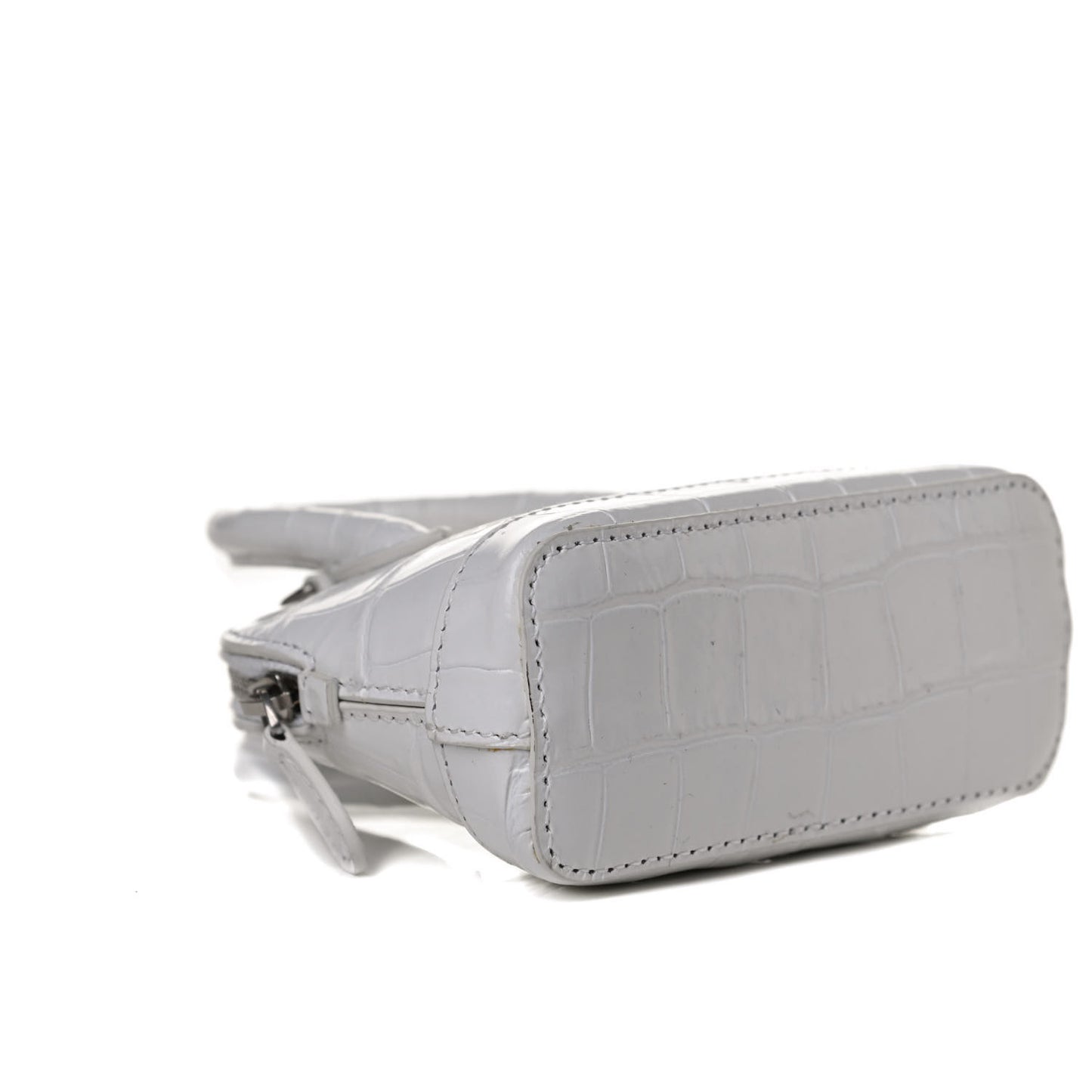 Calfskin Logo Crocodile Embossed Mini Ville Top Handle Bag White Black
