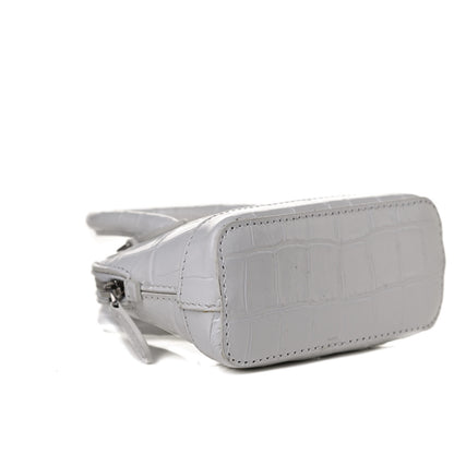Balenciaga Calfskin Logo Crocodile Embossed Mini Ville Top Handle Bag White Black 9 of 13