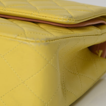Chanel Lambskin Quilted Medium Double Flap Yellow 19 of 20