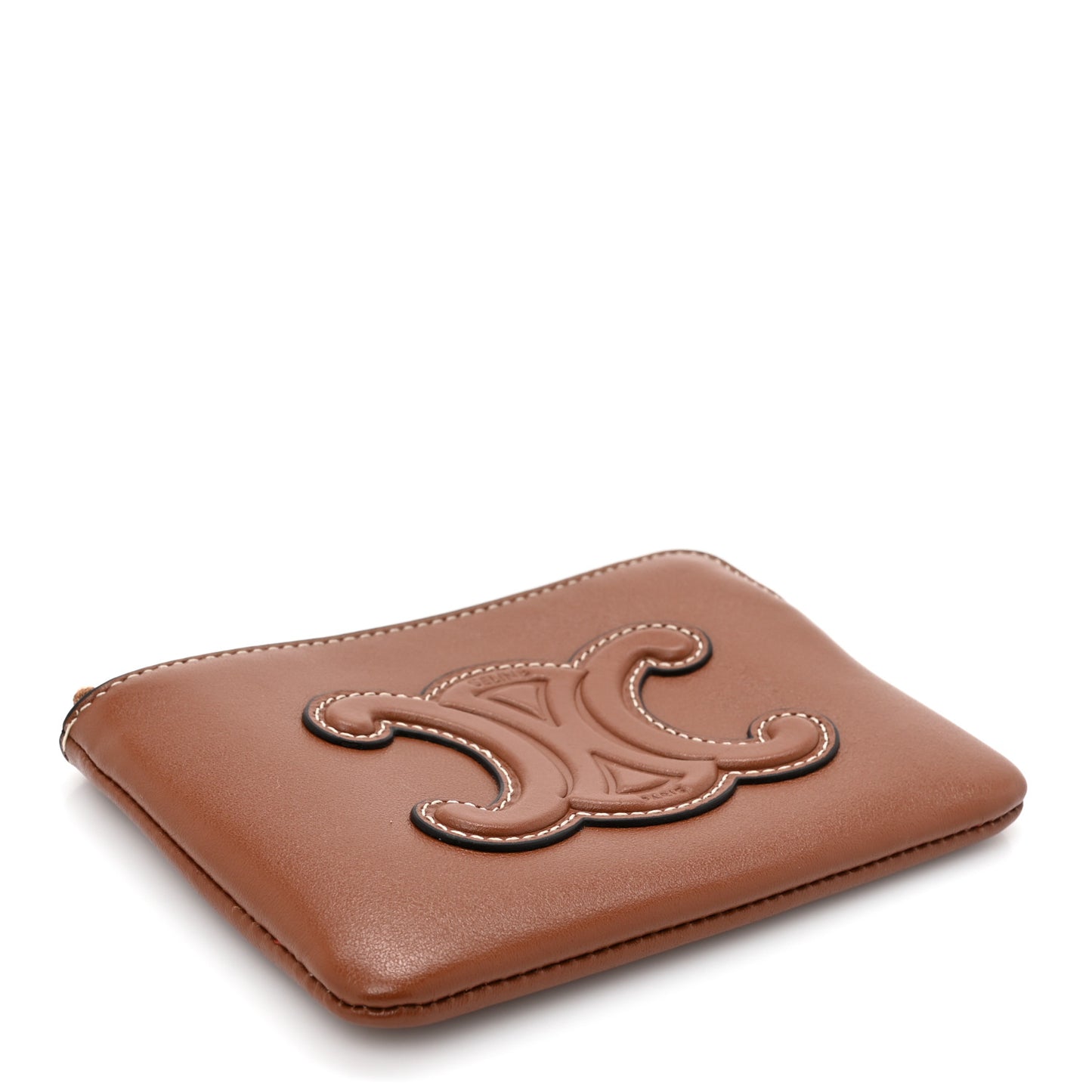 Smooth Calfskin Cuir Triomphe Coin and Card Pouch With Hook Tan