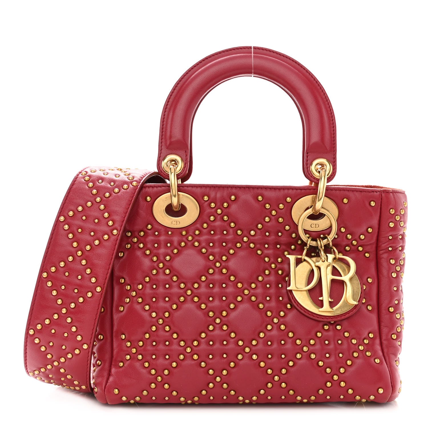 Christian Dior Lambskin Cannage Studded Small Supple Lady Dior Red 1 of 9