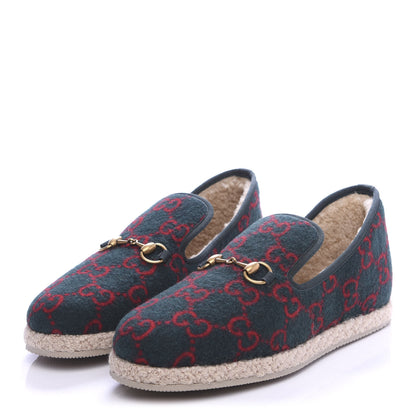 Gucci Covered Wool GG Monogram Mens Fria Horsebit Loafers 8 Green Red Shamarock Butterscotch 3 of 8