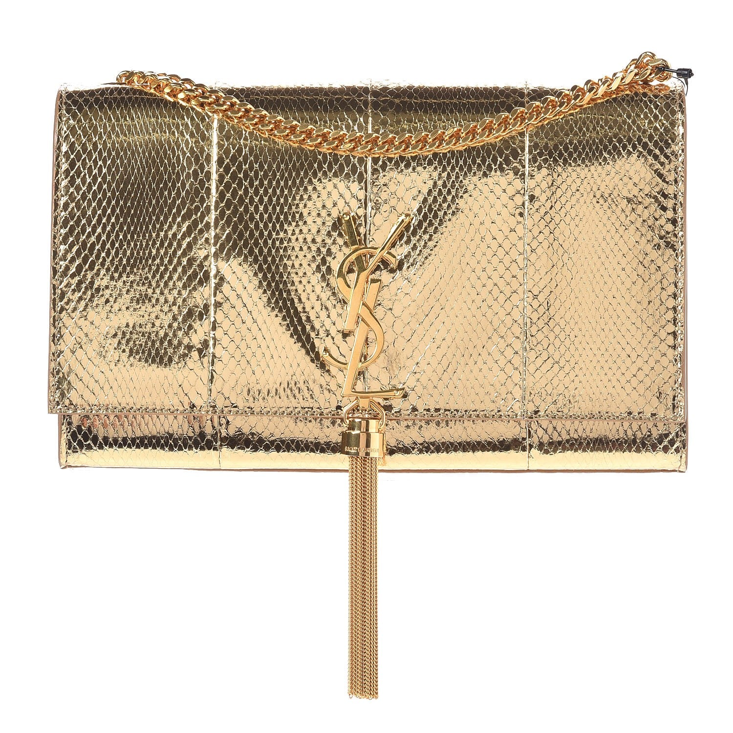 Saint Laurent Metallic Snakeskin Medium Classic Monogram Kate Tassel Satchel Oro 1 of 9