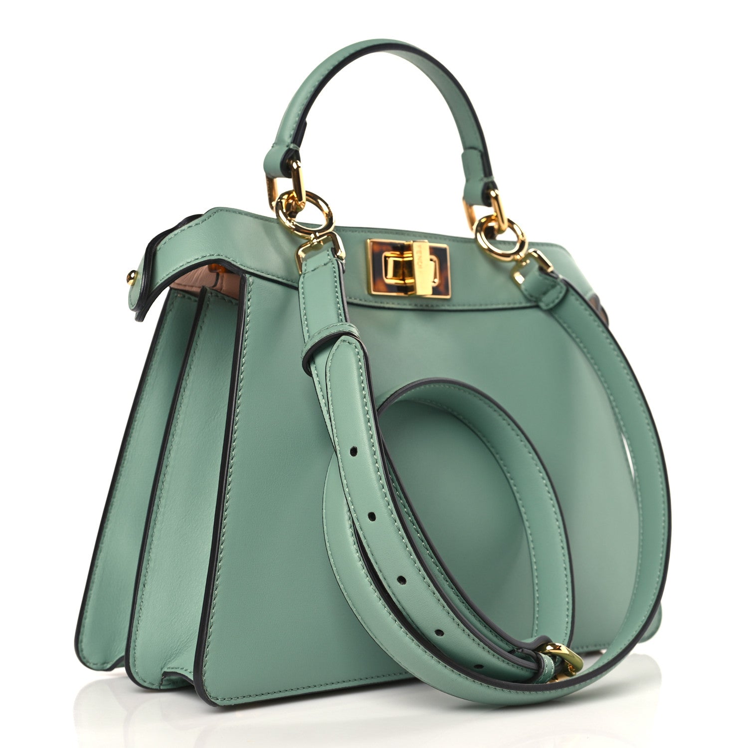 Fendi Vitello Seta Shiny Nappa Plexiglass Small Peekaboo I SEE U Satchel Menta Light Rose 3 of 9