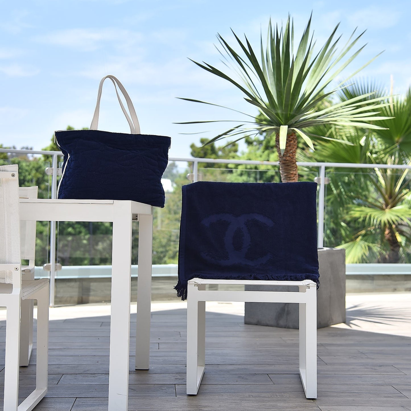 Terry Cotton CC Beach Tote Towel Set Blue
