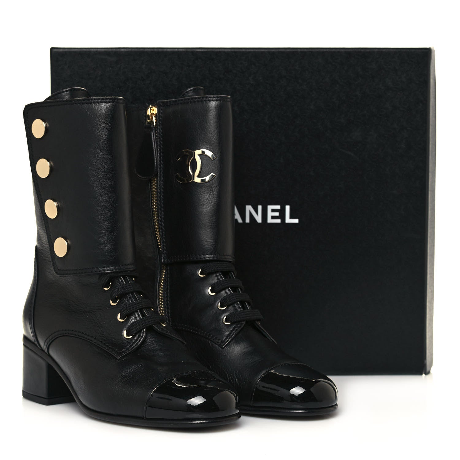 Chanel Calfskin Patent Cap Toe Boots 36.5 Black 8 of 9