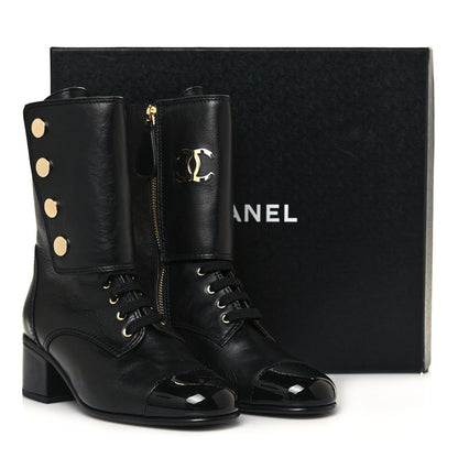 Chanel Calfskin Patent Cap Toe Boots 36.5 Black 8 of 9