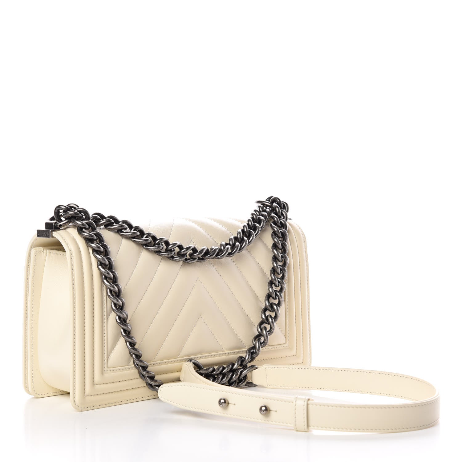 Chanel Calfskin Chevron Quilted Medium Boy Flap Ivory 3 of 11