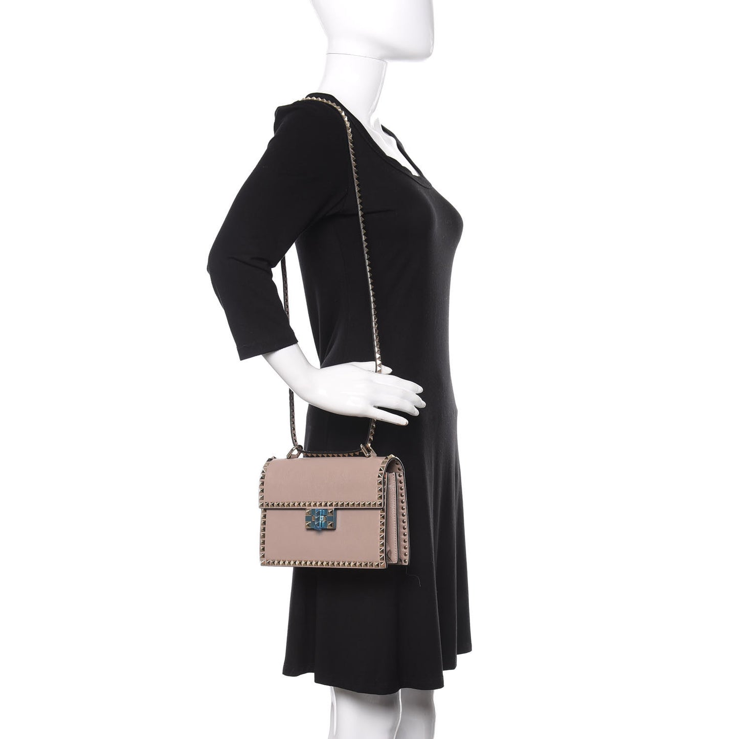 Vitello Small Rockstud No Limit Shoulder Bag Poudre