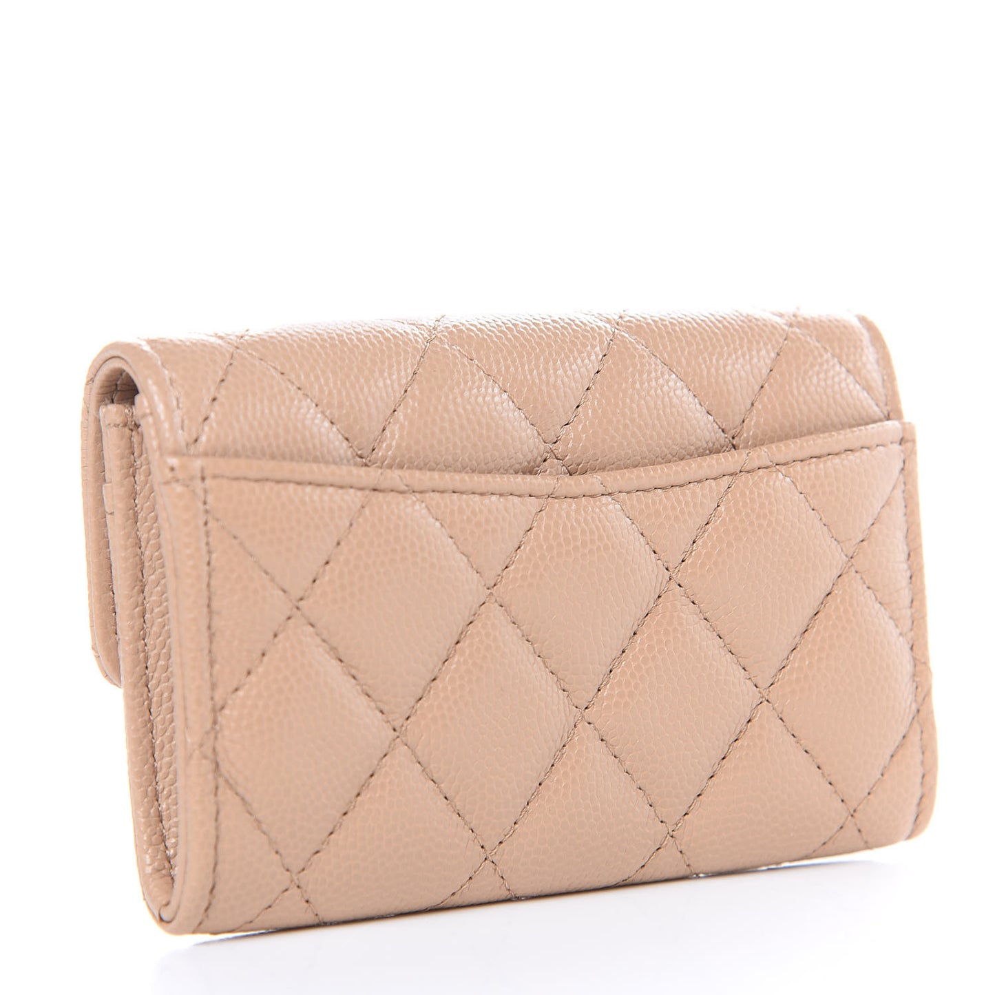Caviar Quilted Card Holder Wallet Beige