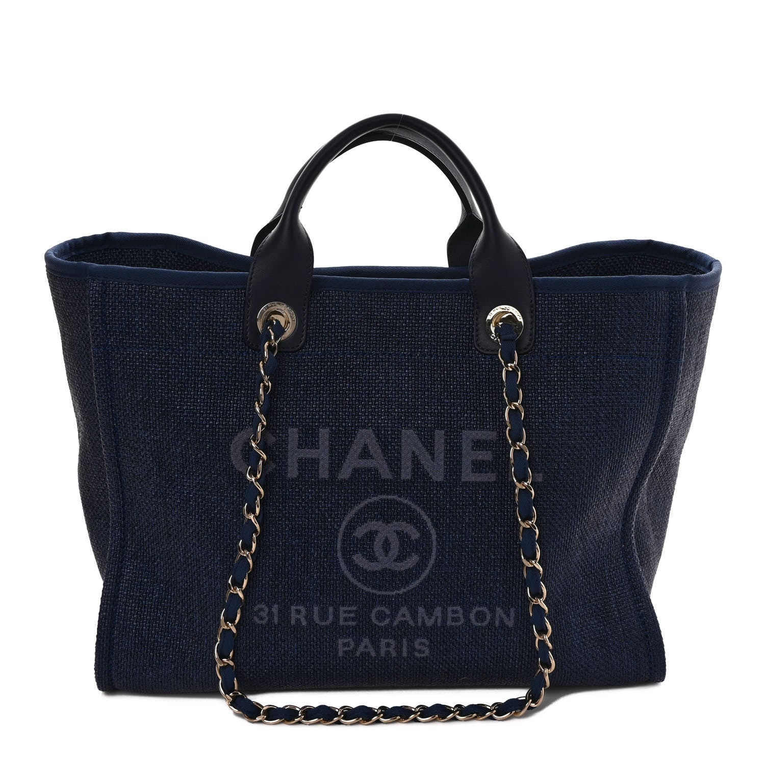 Chanel Woven Straw Raffia Medium Deauville Tote Navy 1 of 9