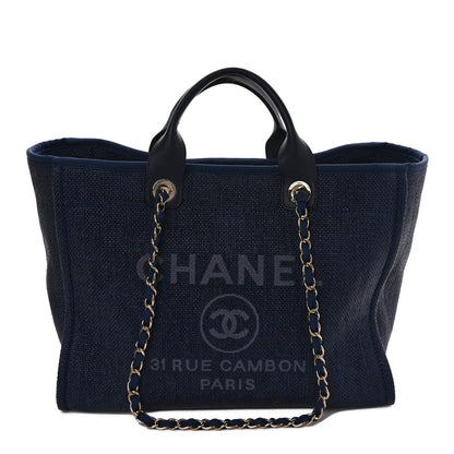 Chanel Woven Straw Raffia Medium Deauville Tote Navy 1 of 9
