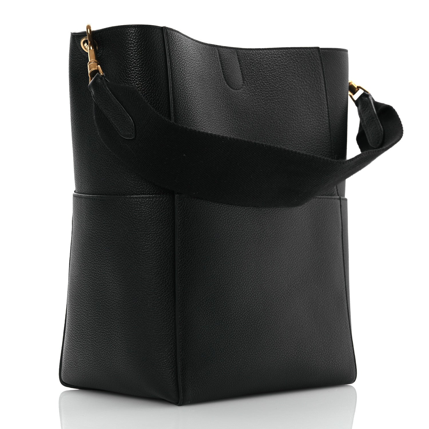 Celine Soft Grained Calfskin Sangle Bucket Bag Black 3 of 14