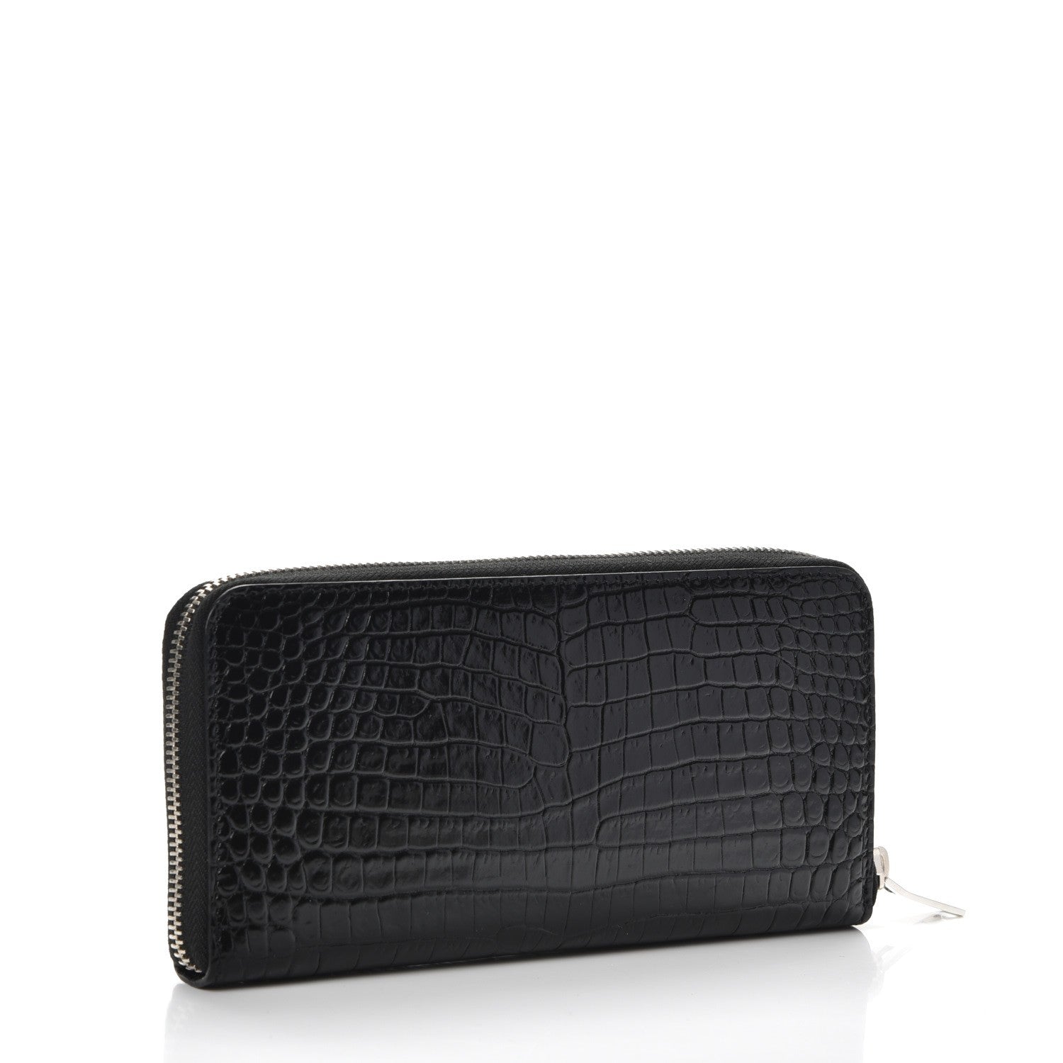 Saint Laurent Calfskin Crocodile Embossed Monogram Zip Around Wallet Black 3 of 8