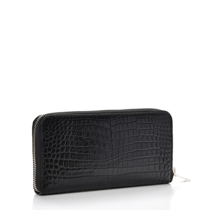 Saint Laurent Calfskin Crocodile Embossed Monogram Zip Around Wallet Black 3 of 8