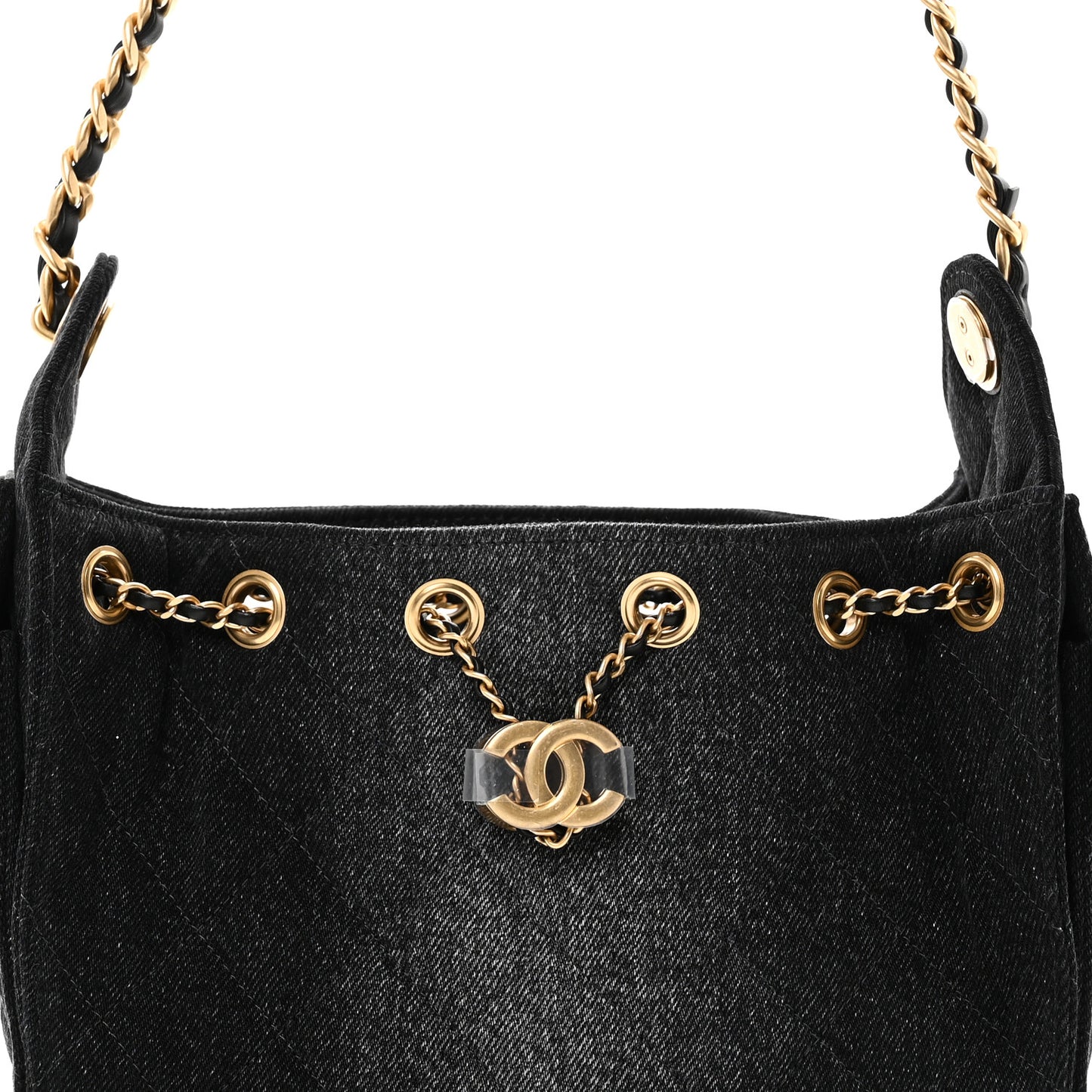 Washed Denim Quilted Mini Chanel 25 Handbag Black