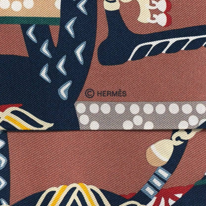 Hermes Silk Fantaisie D'Etriers Twilly Noisette Etoupe Vert 4 of 4