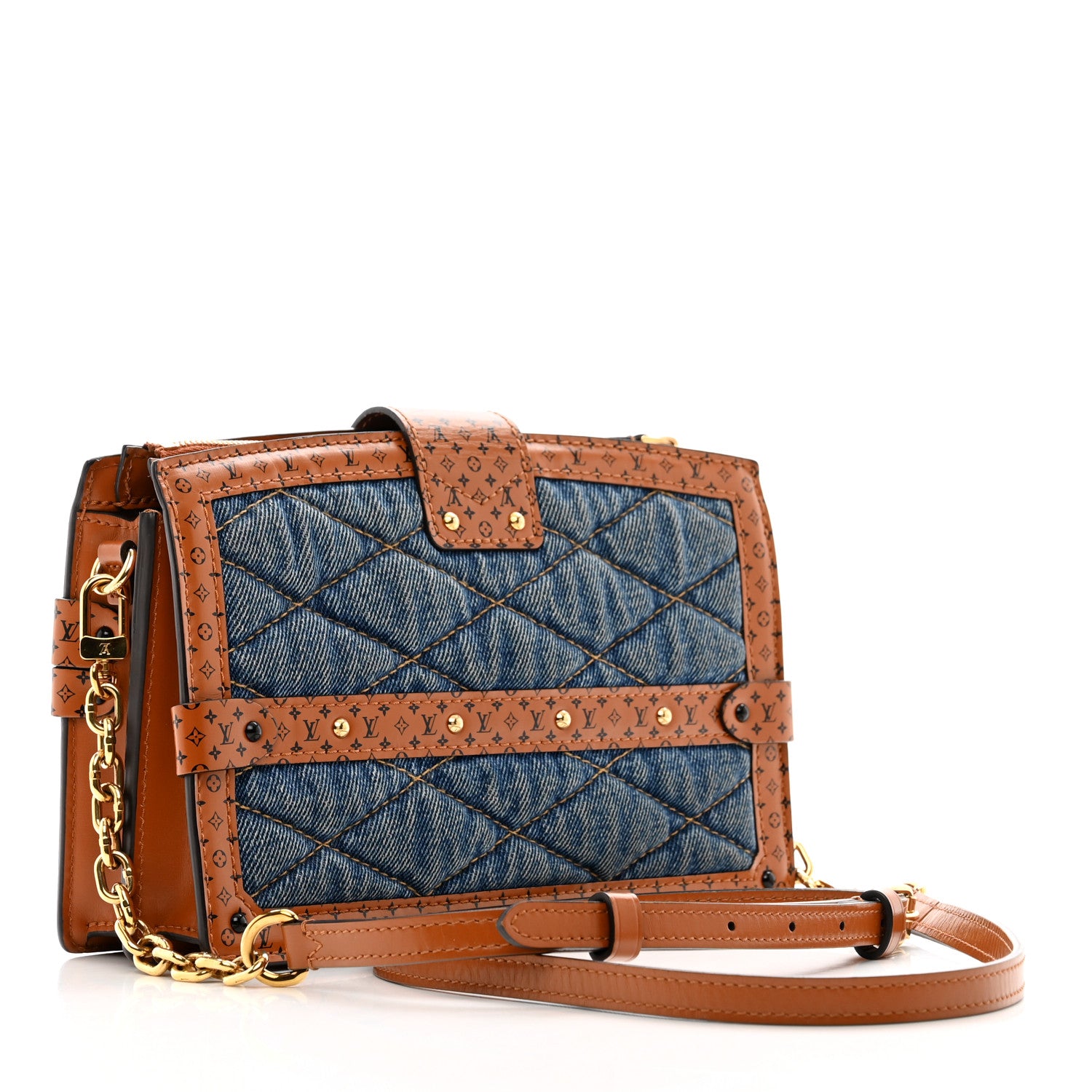 Louis Vuitton Denim Calfskin Malletage Trunk Clutch Light Blue 3 of 10