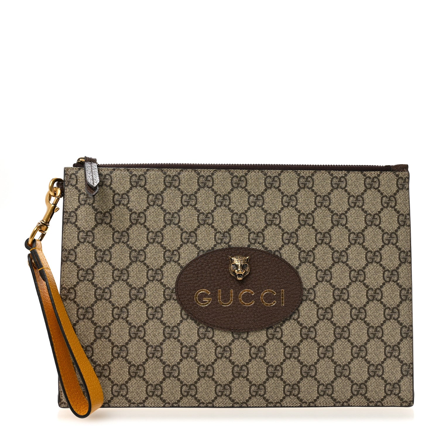 Gucci GG Supreme Monogram Neo Vintage Zip Wristlet Pouch Beige New Acero Crop 1 of 7