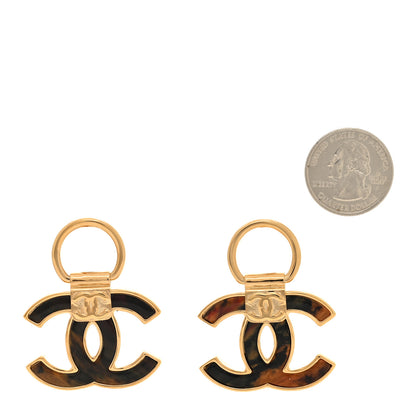 Chanel Metal Resin CC Clip On Earrings Gold Orange Black 2 of 5