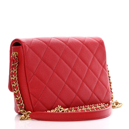 Chanel Shiny Caviar Quilted Small Chain Melody Flap Red 3 of 10