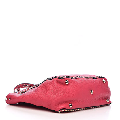 Valentino Garavani Pebbled Calfskin Medium Rockstud Tote Deep Fuxia 4 of 10