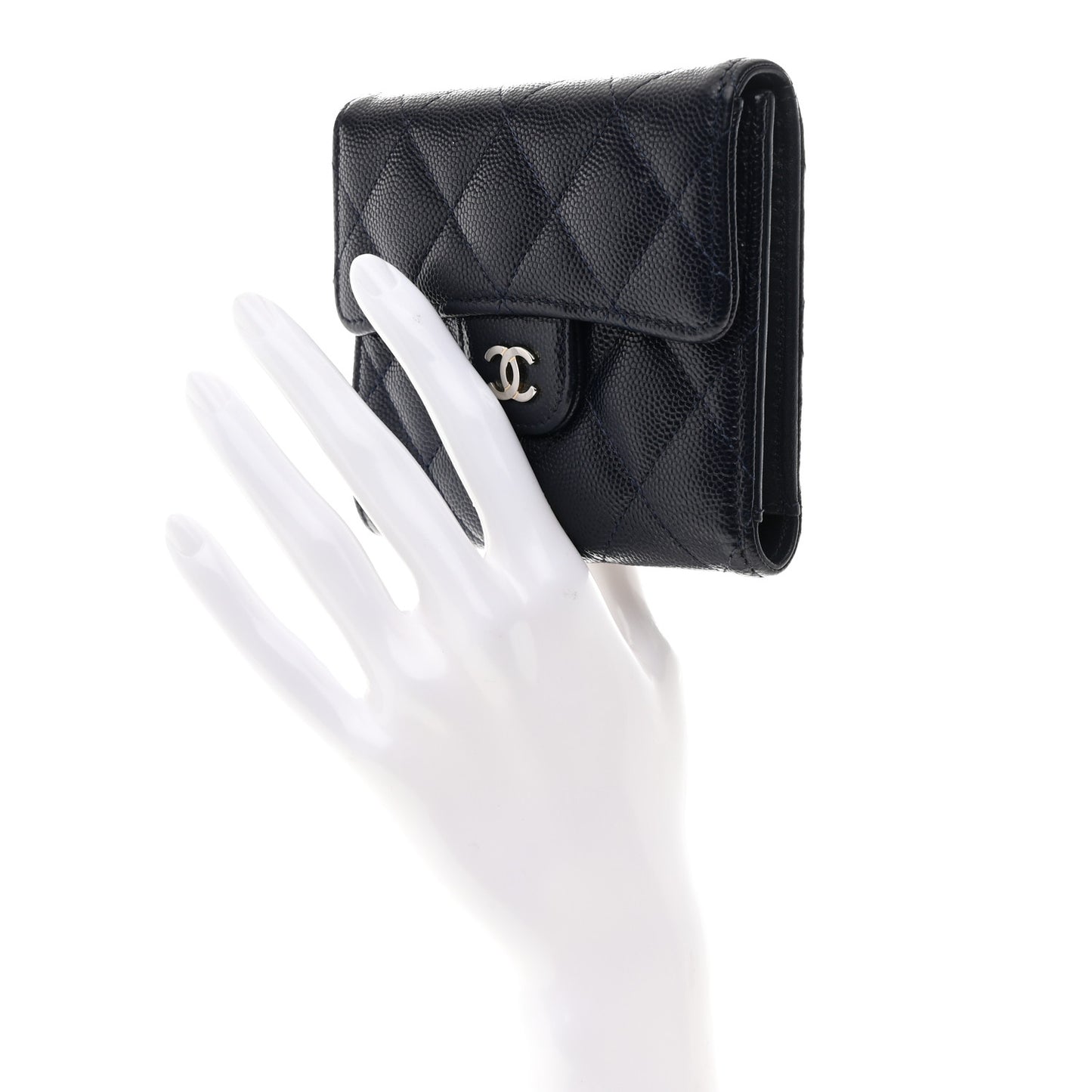 Caviar Quilted Compact Flap Wallet Navy