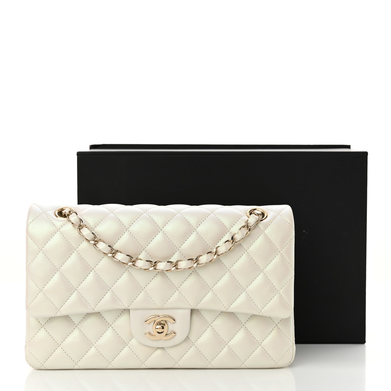Chanel Iridescent Calfskin Quilted Medium Double Flap White White 12 of 12
