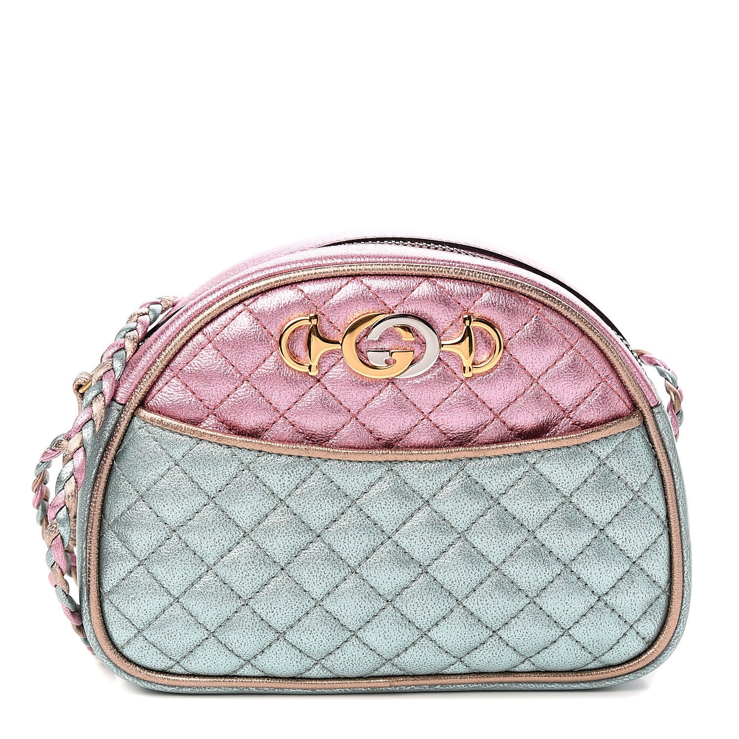 Gucci Laminated Nappa Trapuntata Mini Zumi Dome Shoulder Bag Rosa Lago Rame 1 of 9