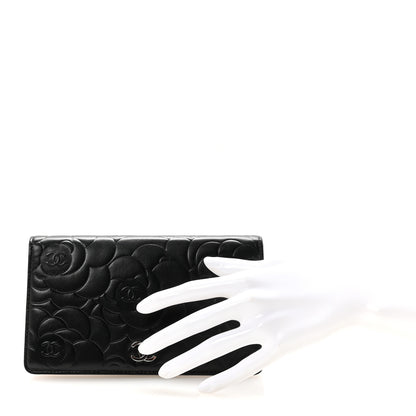 Chanel Lambskin Camellia Embossed Yen Wallet Black 2 of 7