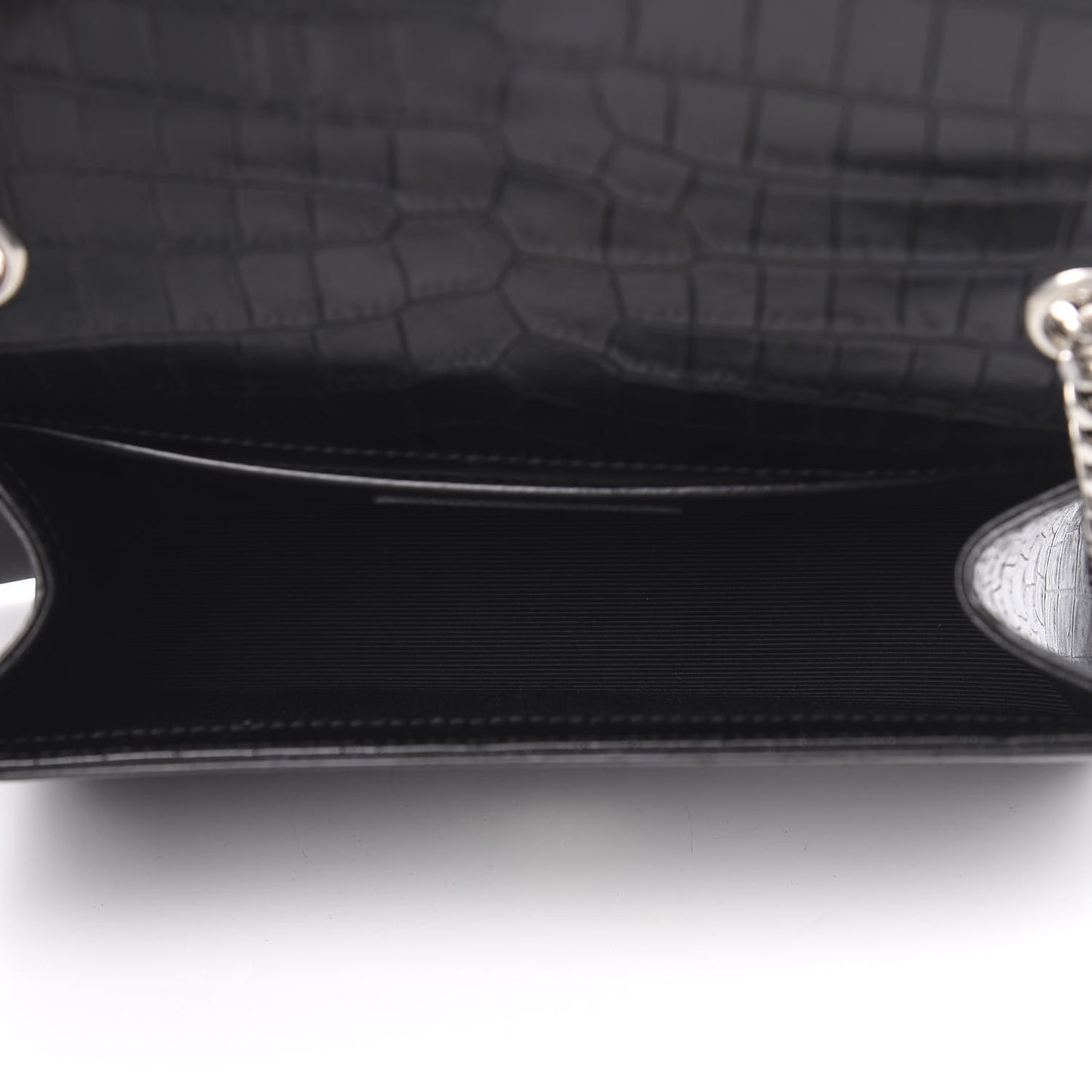 Calfskin Crocodile Embossed Monogram Small Kate Tassel Satchel Black