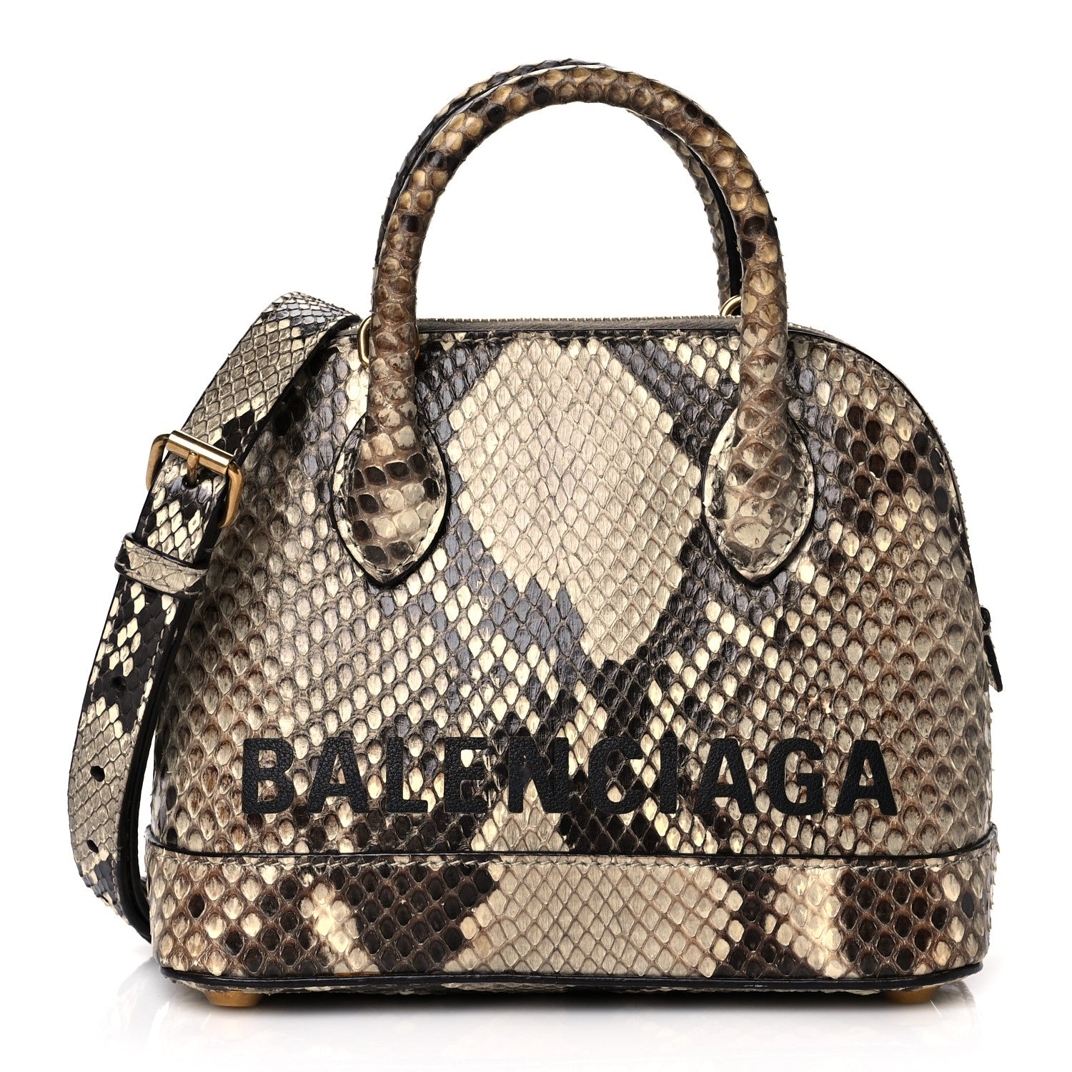Balenciaga Python Logo XXS Ville Top Handle Bag Black Beige 1 of 9