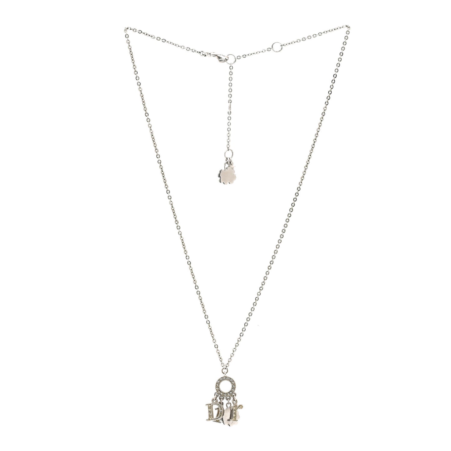 Metal Crystal Logo Clover Necklace Silver